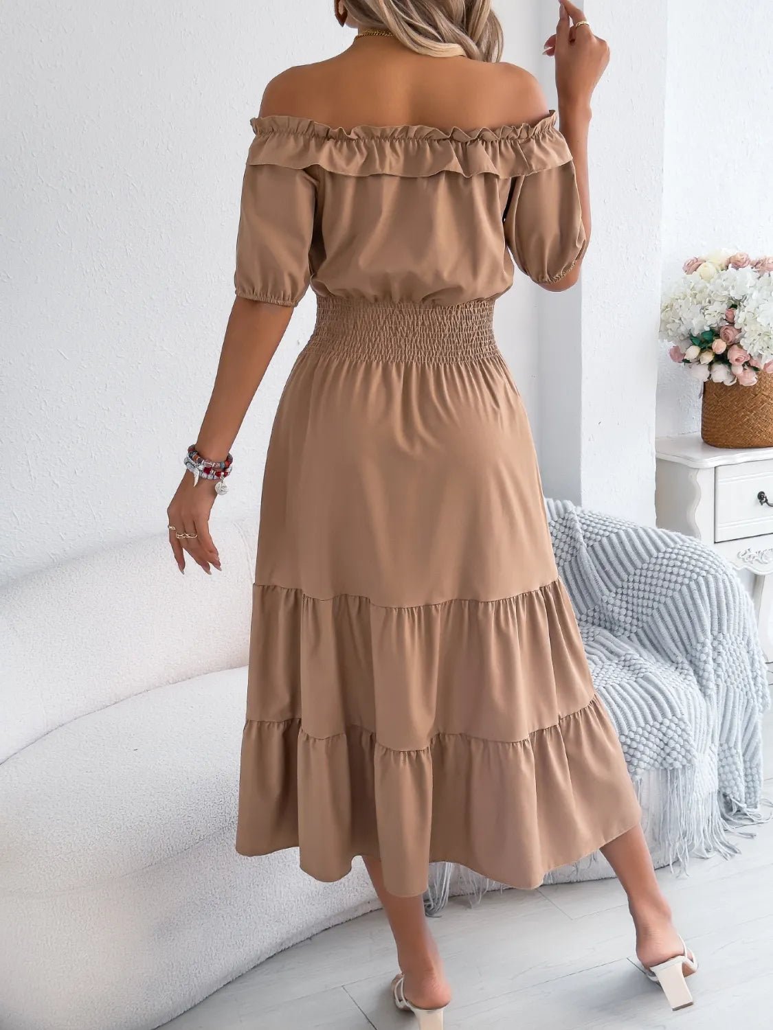 Smocked Off - Shoulder Tiered Dress
