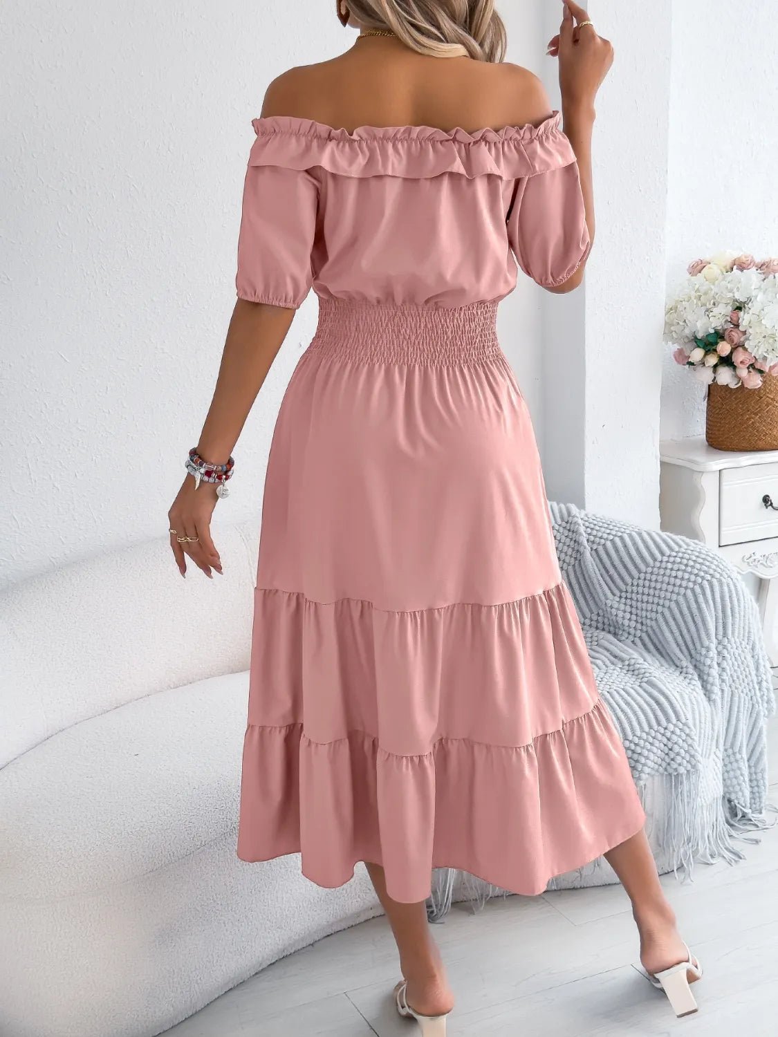 Smocked Off - Shoulder Tiered Dress