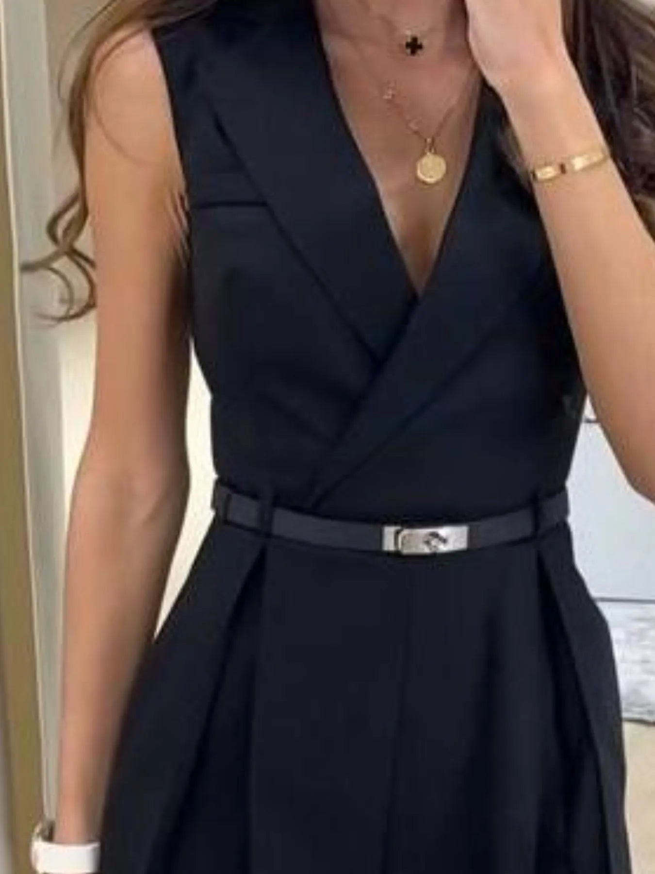 Solid Sleeveless Surplice Romper