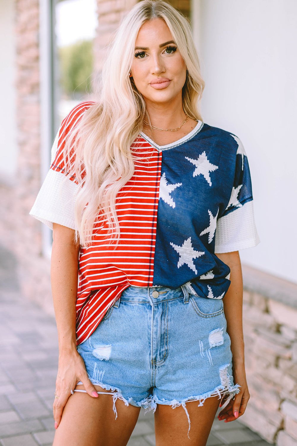 Star and Stripe V - Neck Top