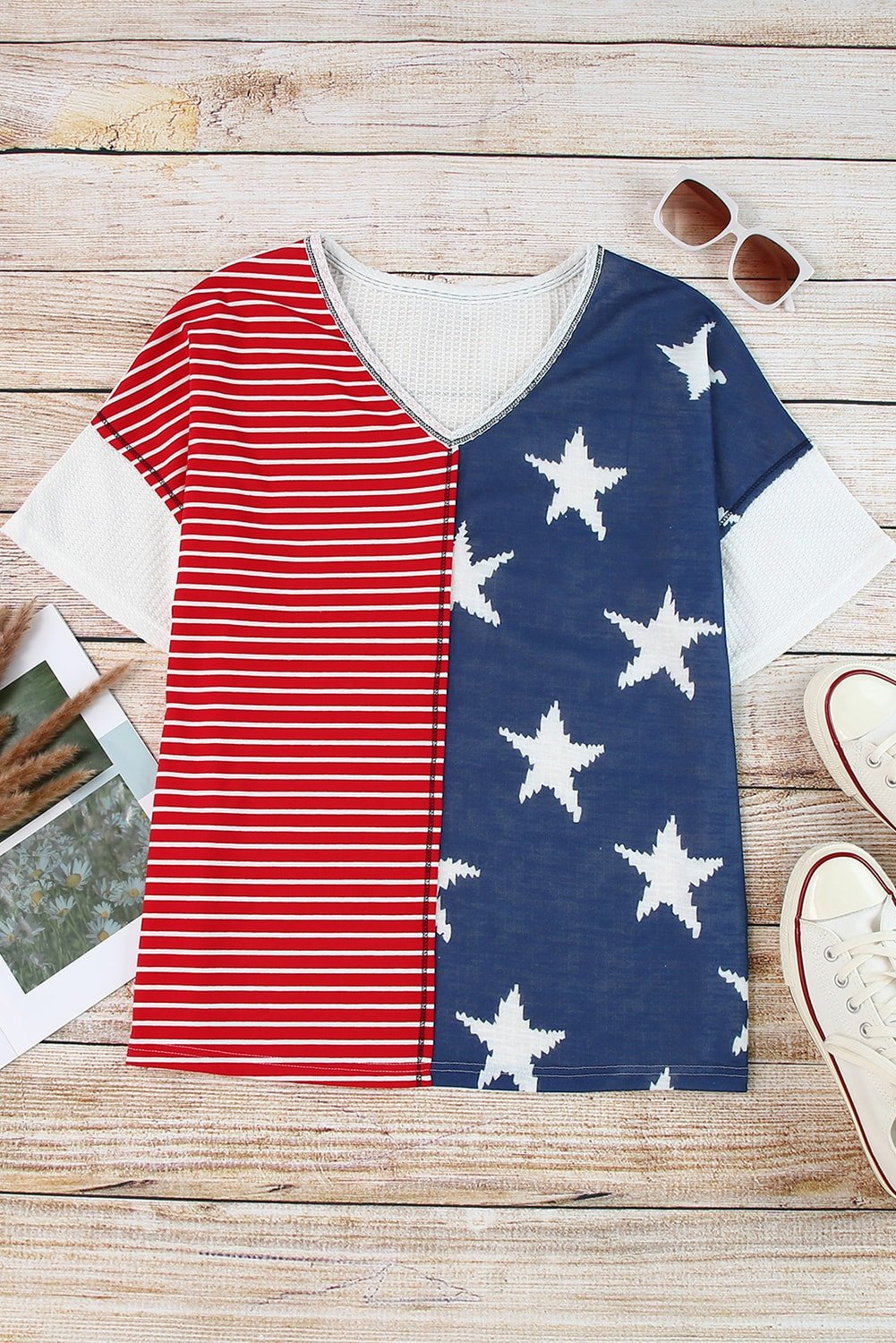 Star and Stripe V - Neck Top