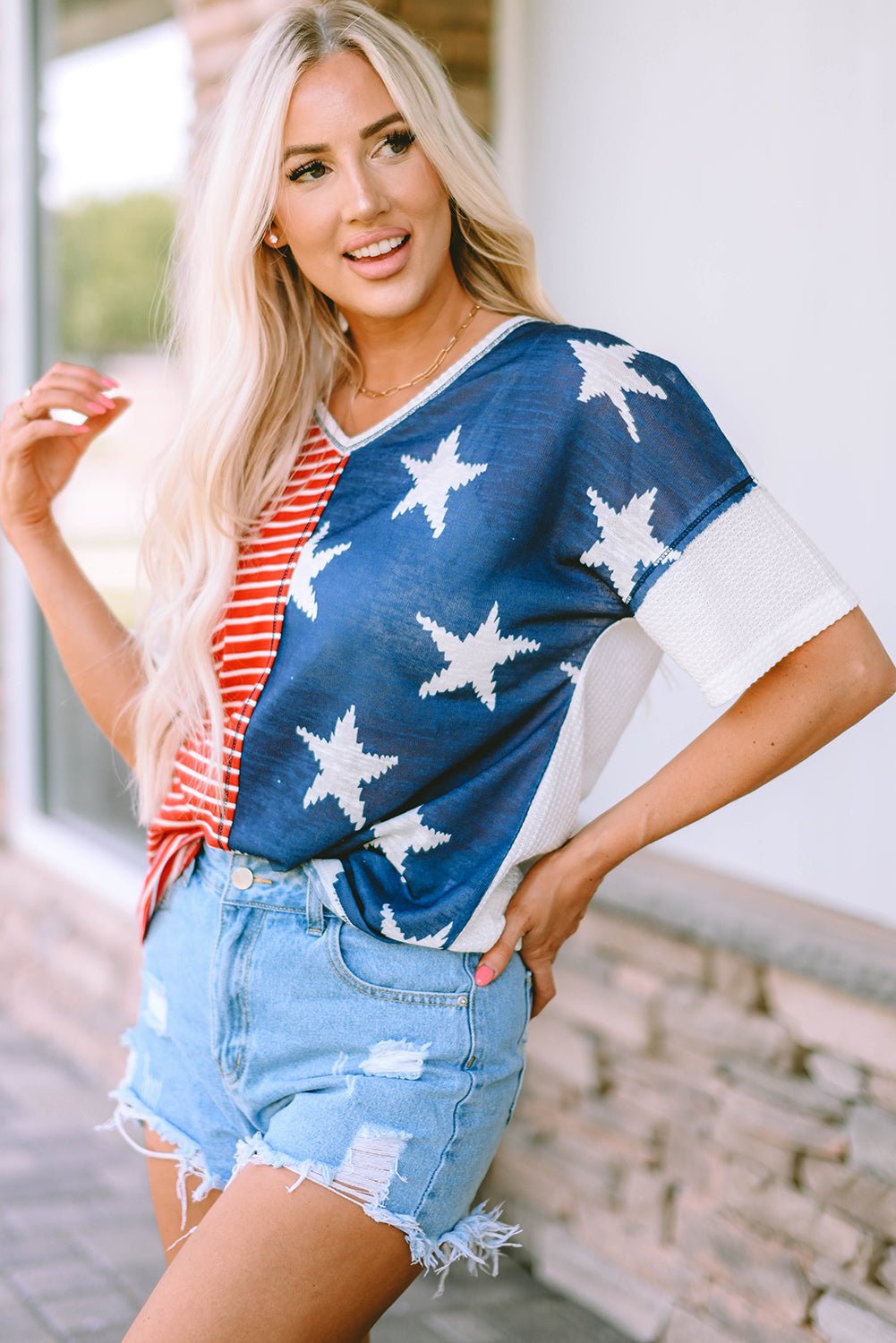 Star and Stripe V - Neck Top