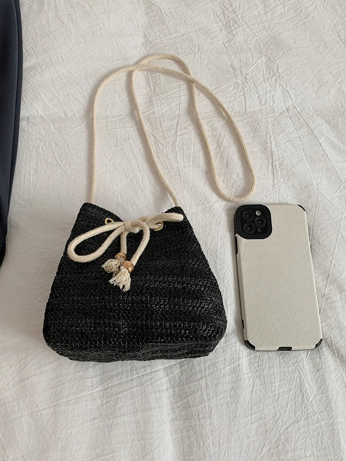 Straw Braided Drawstring Bucket BagBag