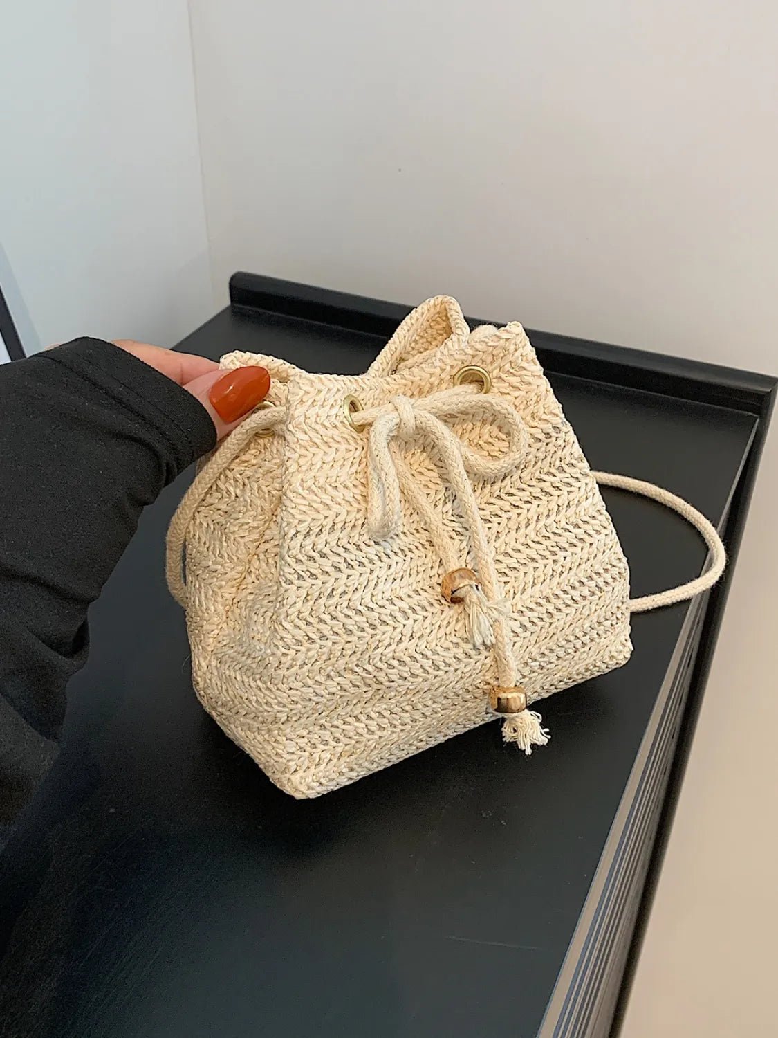 Straw Braided Drawstring Bucket BagBag