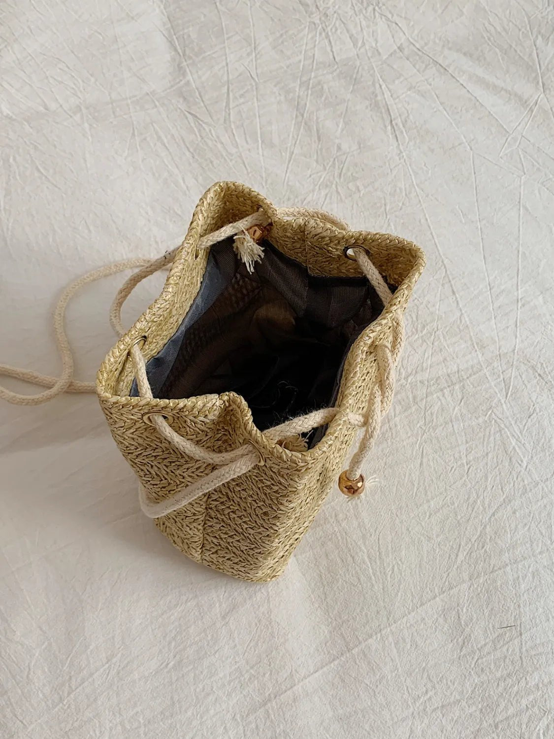 Straw Braided Drawstring Bucket BagBag