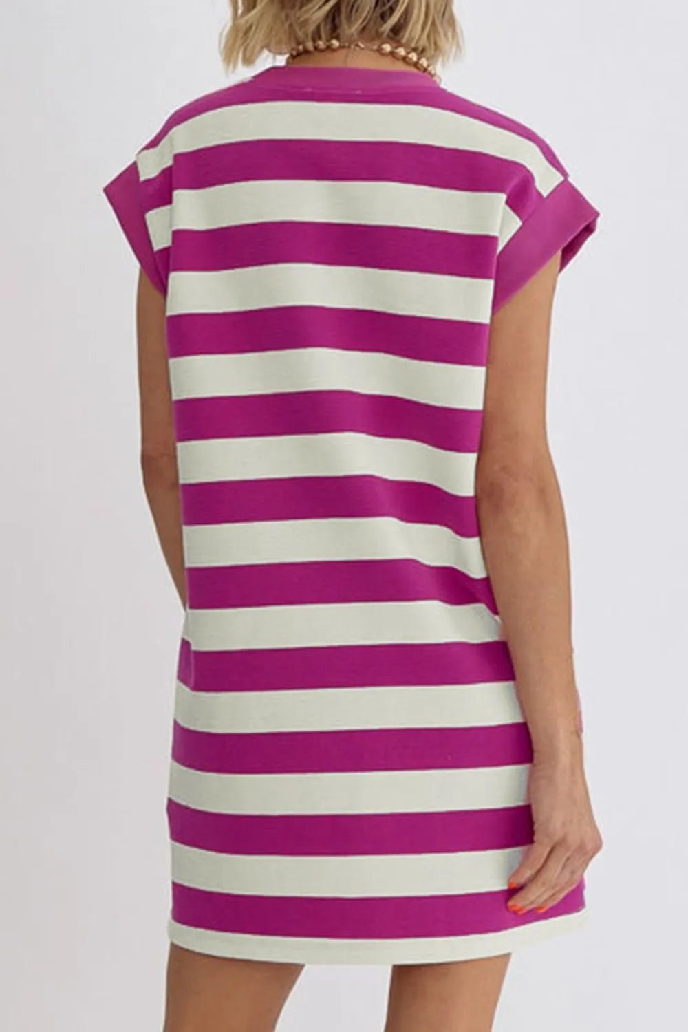 Stripe Cap Sleeve Pocketed Shift Tee Dress