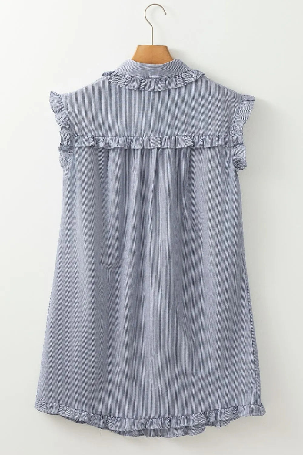 Stripe Frilled Ruffled Cap Sleeve Button Up Mini Dress