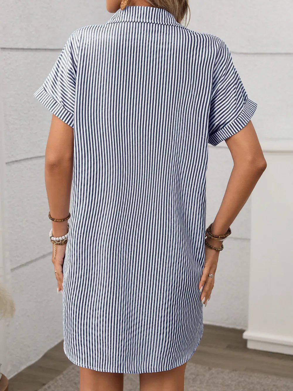 Striped Button Down Short Sleeve Mini Dress