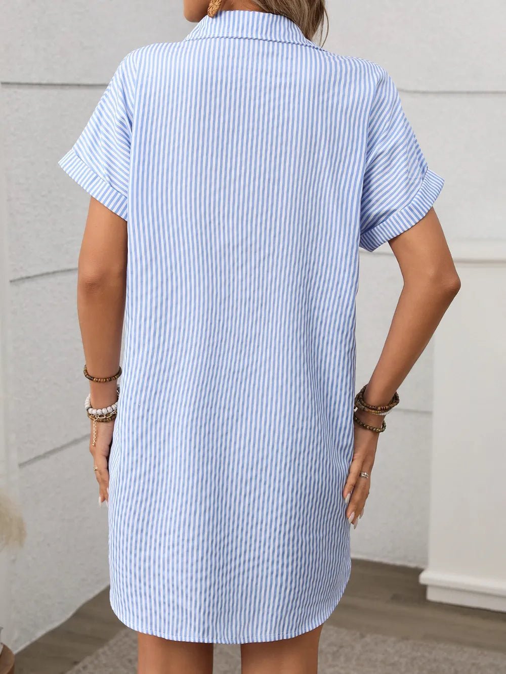 Striped Button Down Short Sleeve Mini Dress
