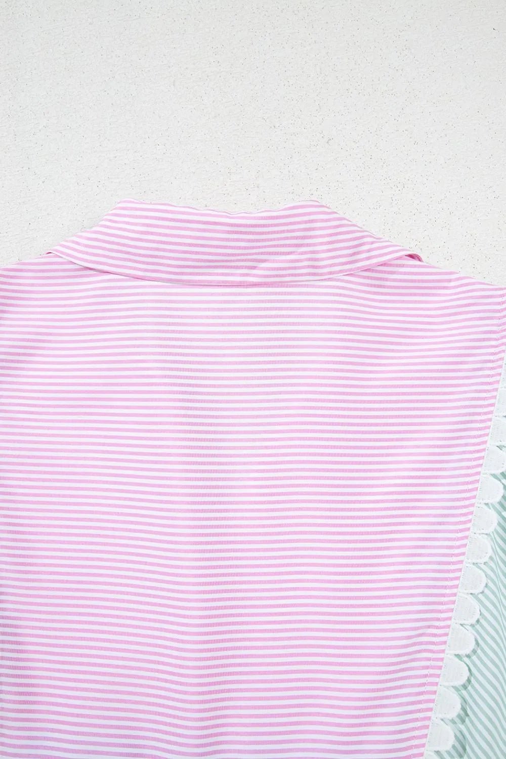 Striped Patchwork Ric Rac Puff Sleeve Collared Mini Dress