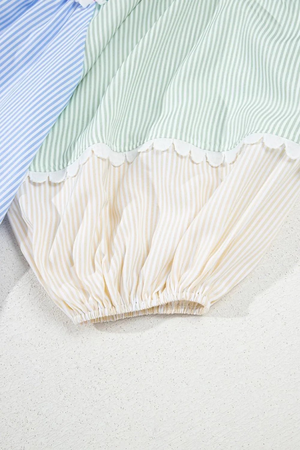 Striped Patchwork Ric Rac Puff Sleeve Collared Mini Dress