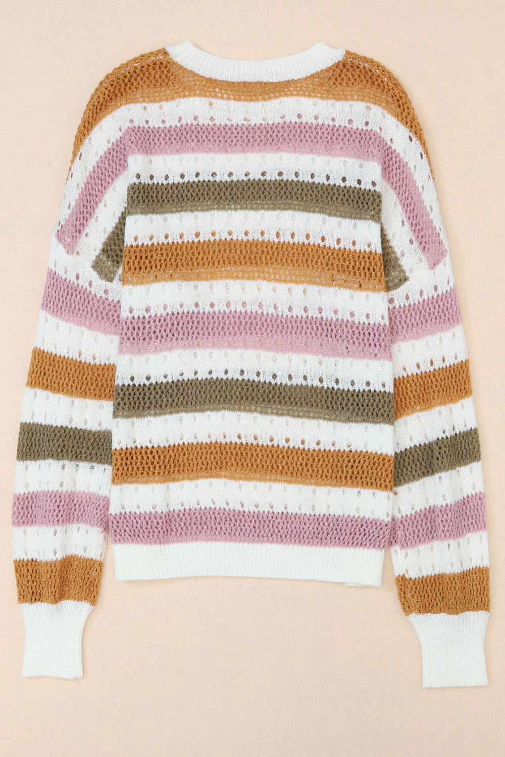 Striped Round Neck Hollowed Sweater