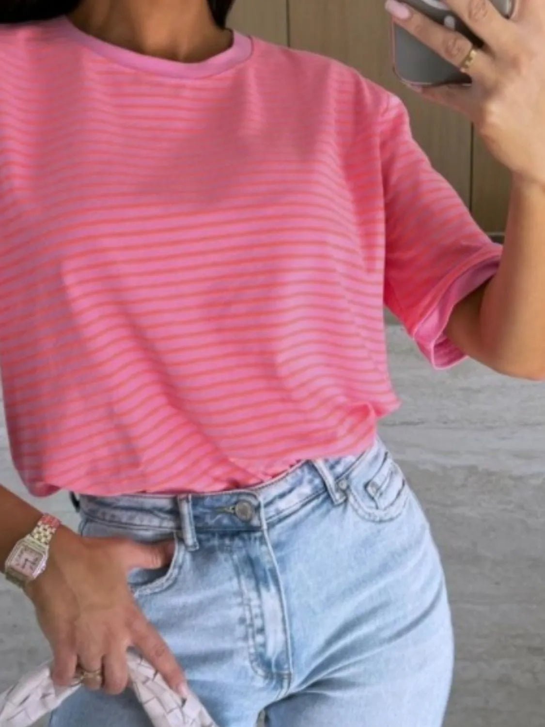 Striped Round Neck Short Sleeve T-Shirt