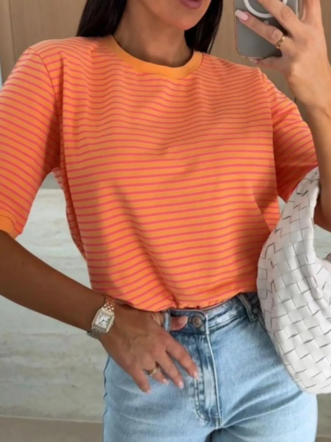 Striped Round Neck Short Sleeve T-Shirt