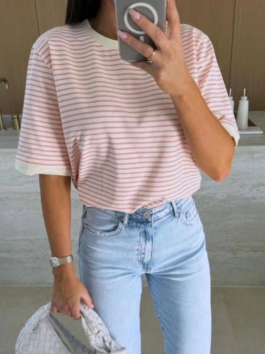 Striped Round Neck Short Sleeve T-Shirt