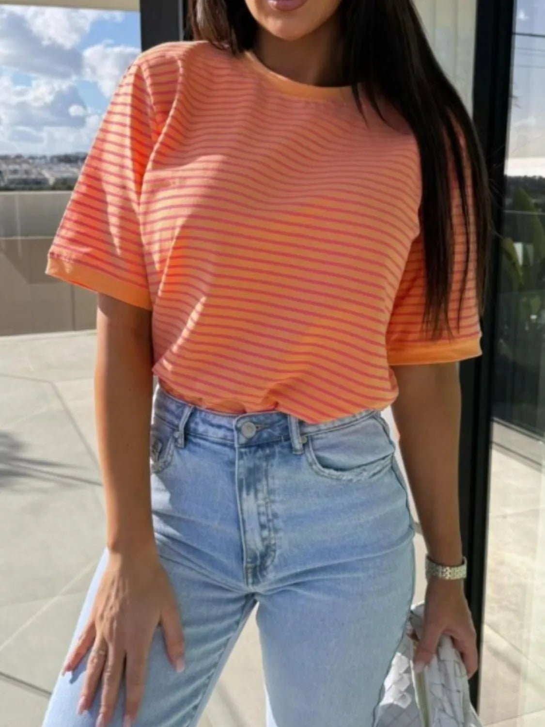 Striped Round Neck Short Sleeve T-Shirt