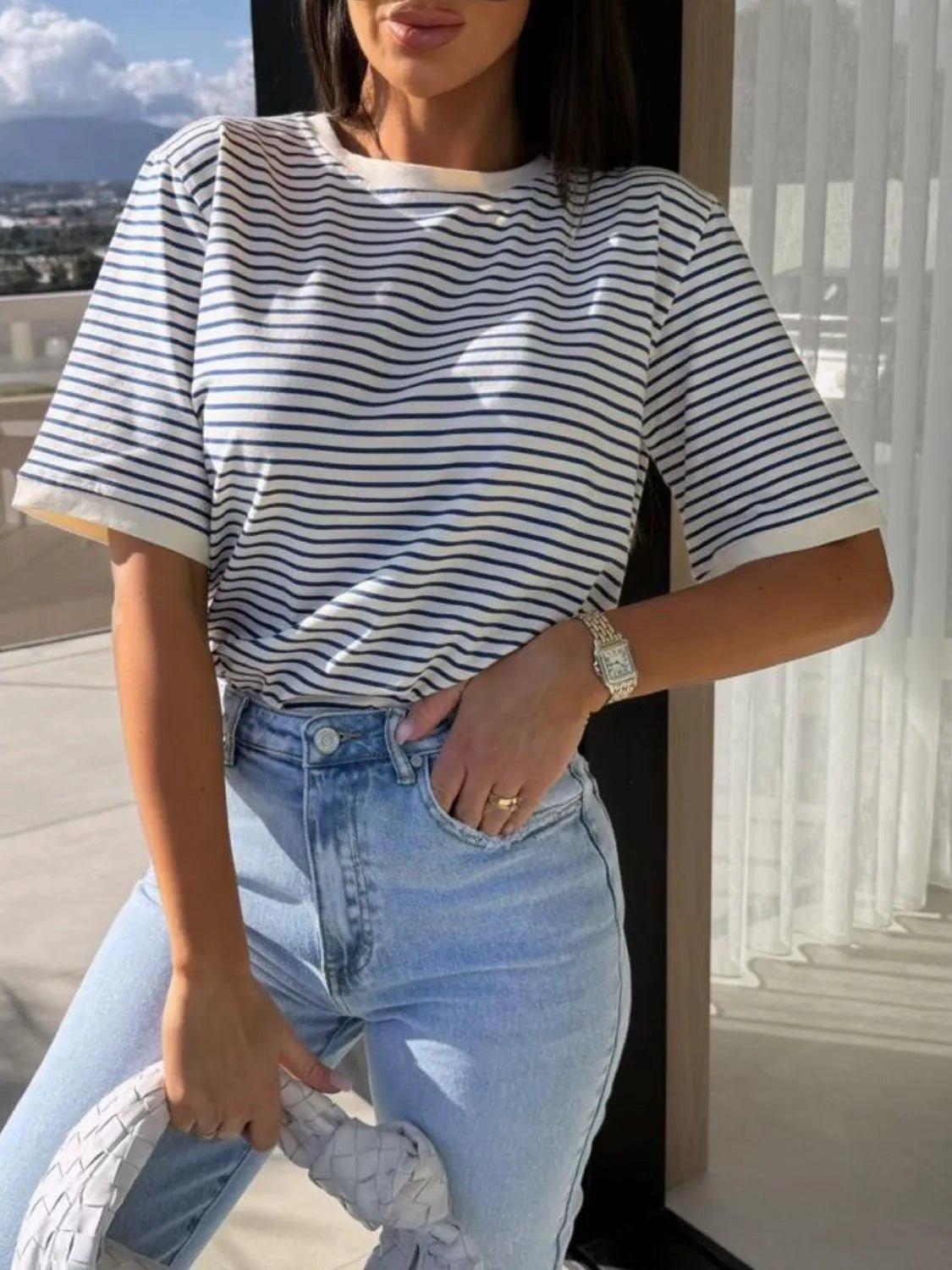 Striped Round Neck Short Sleeve T-Shirt