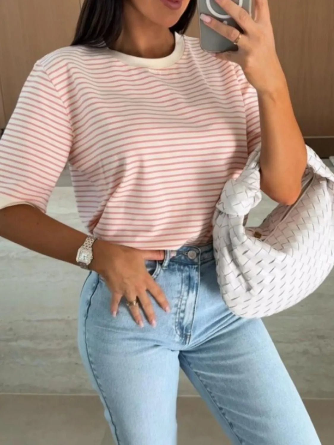 Striped Round Neck Short Sleeve T-Shirt