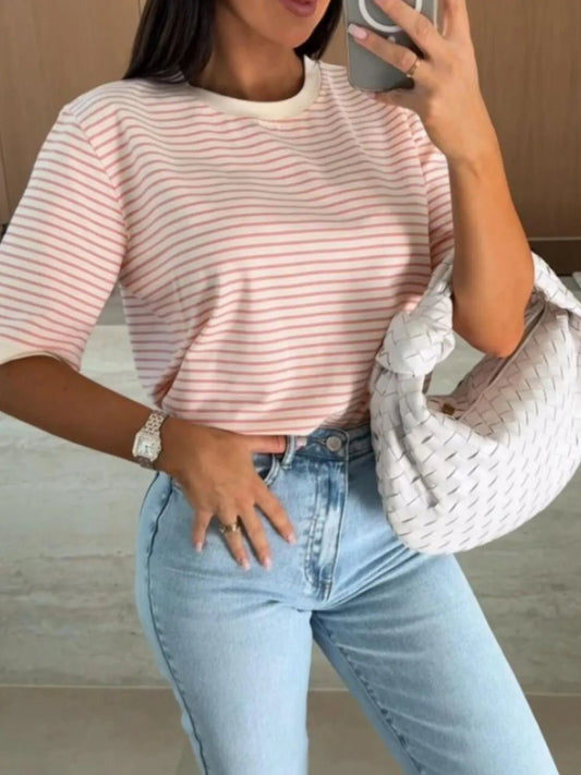 Striped Round Neck Short Sleeve T-Shirt