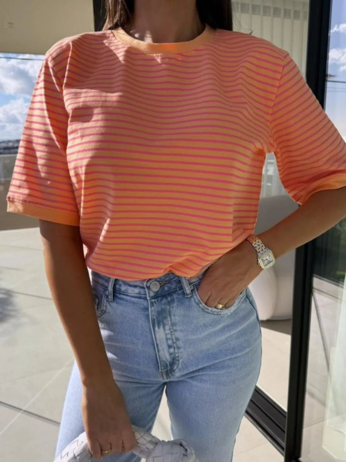 Striped Round Neck Short Sleeve T-Shirt