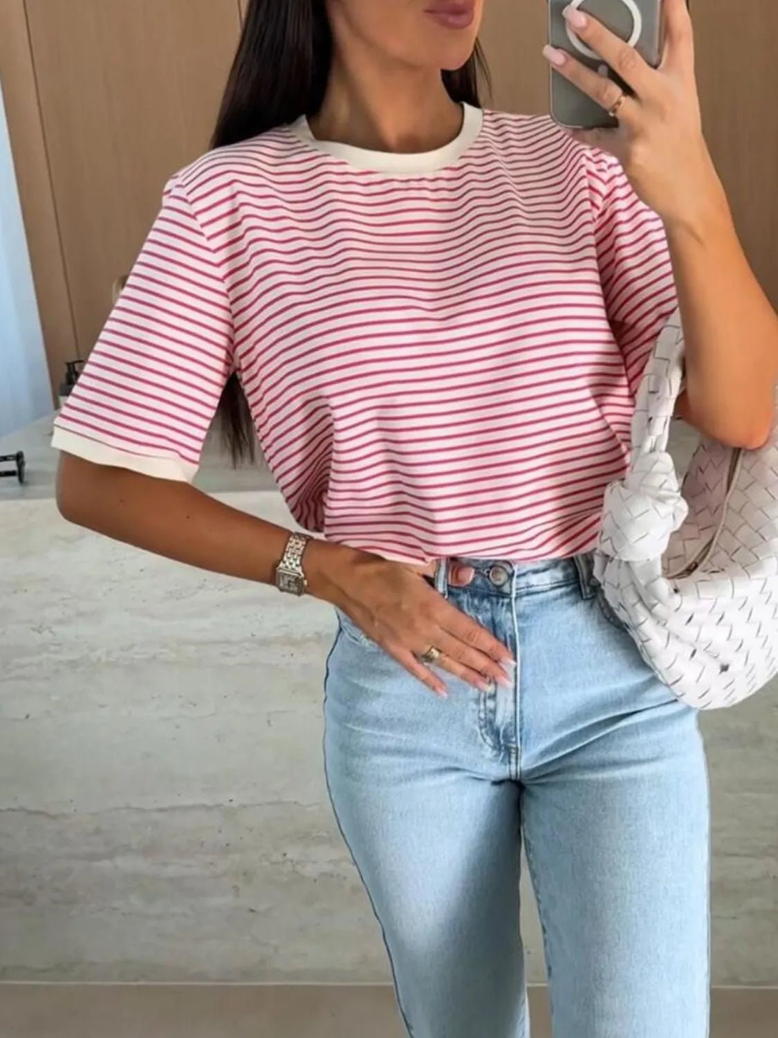 Striped Round Neck Short Sleeve T-Shirt