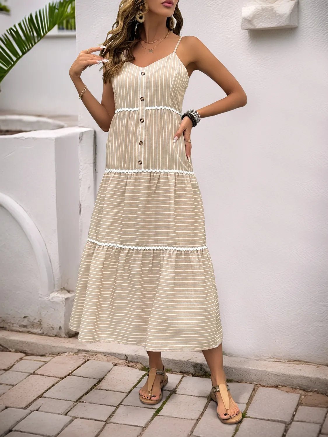 Striped V - Neck Cami Dress