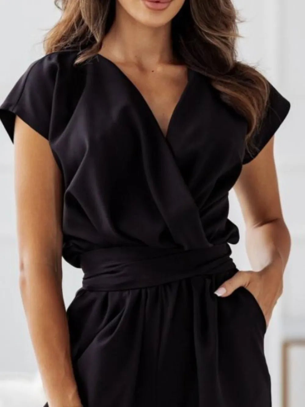 Surplice Cap Sleeve Tie Waist Jumpsuit