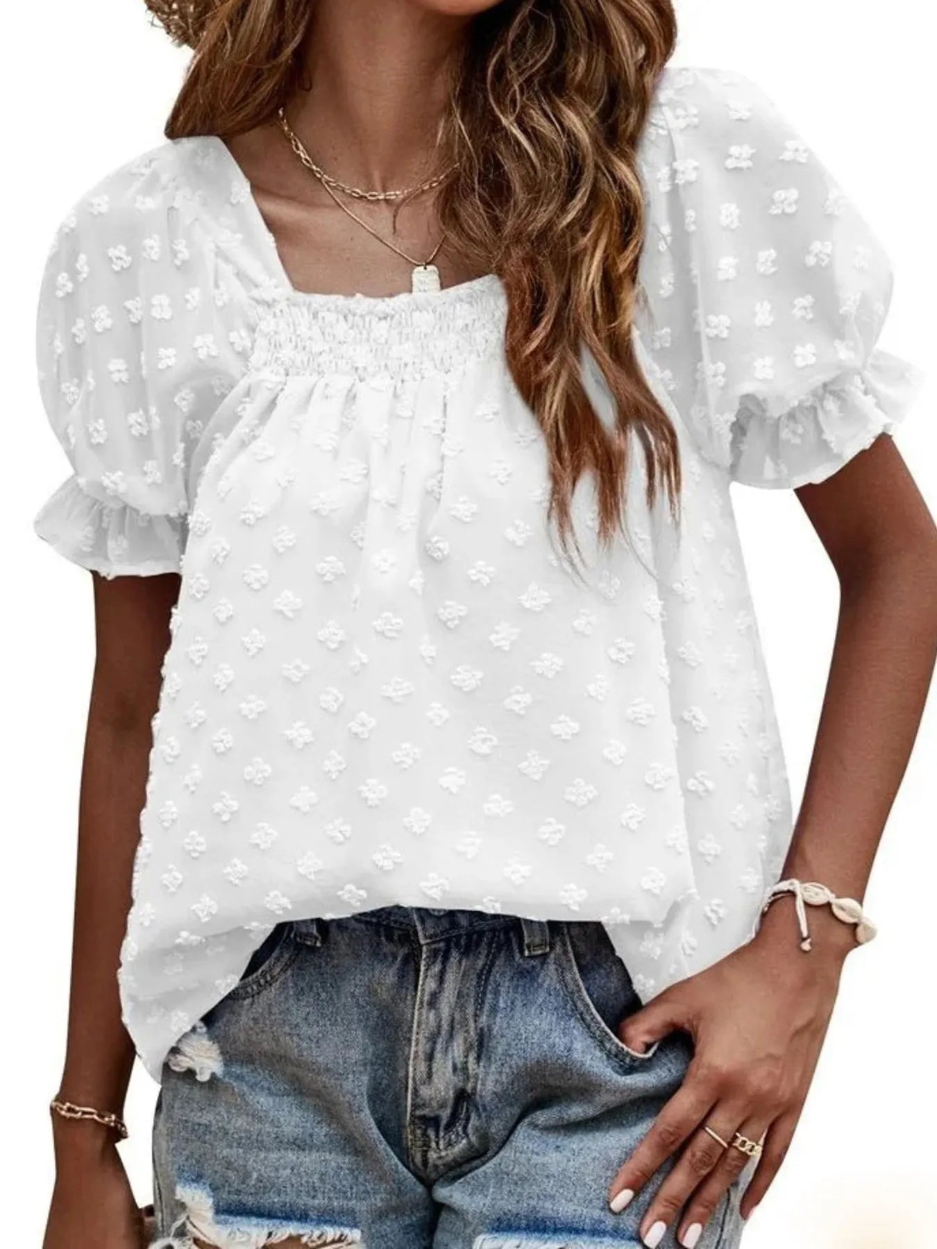 Swiss Dot Square Neck BlouseTop
