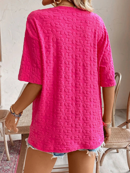 Textured Round Neck Oversized T-Shirt