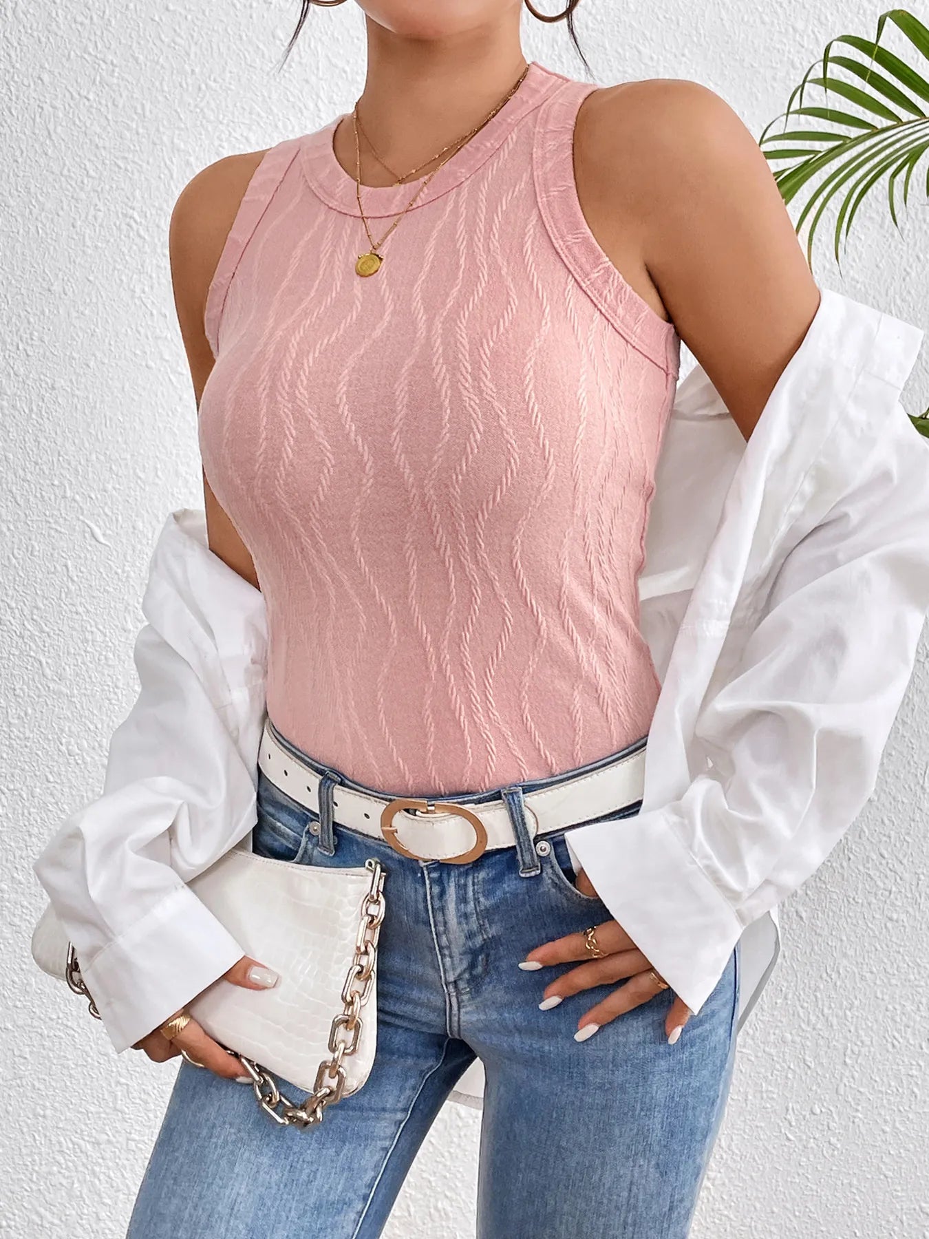Textured Round Neck Tank Top