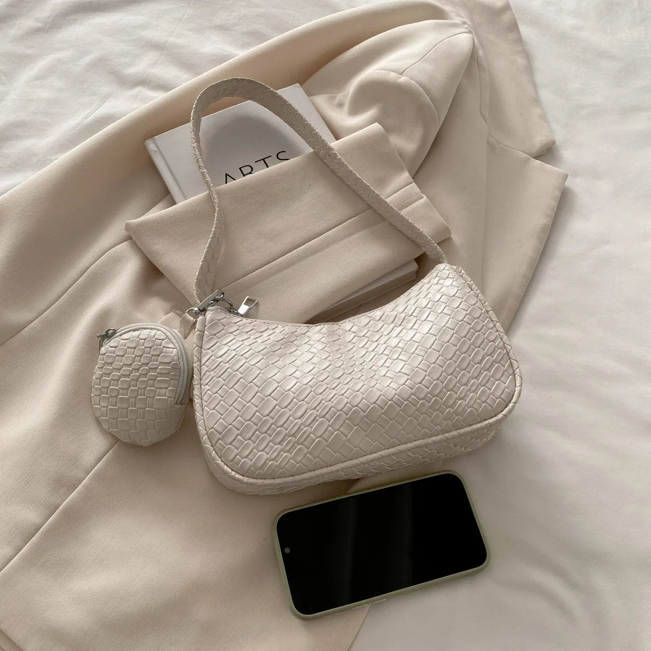 Textured Shoulder Bag with PouchBag
