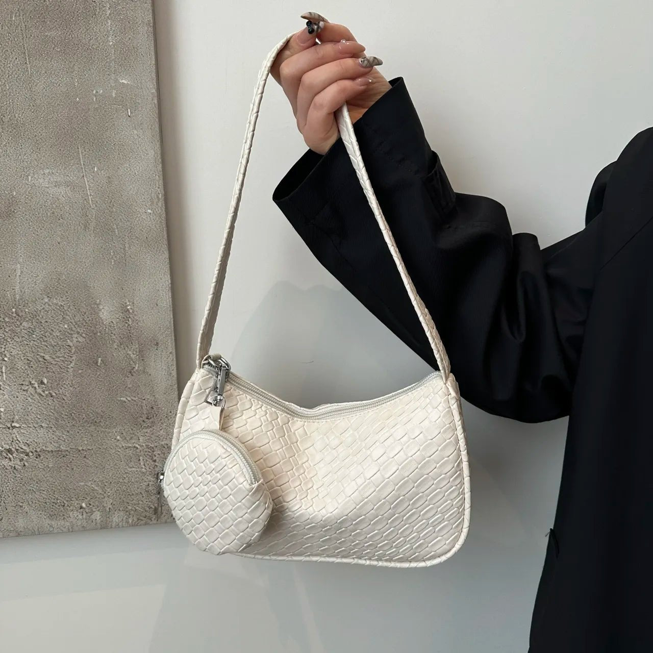 Textured Shoulder Bag with PouchBag