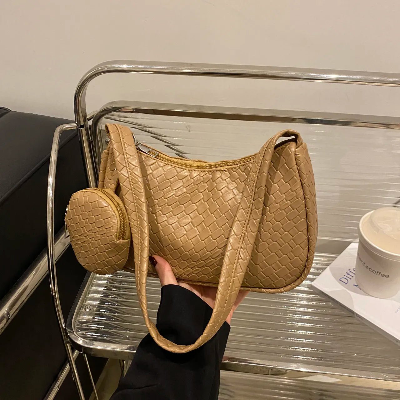 Textured Shoulder Bag with PouchBag