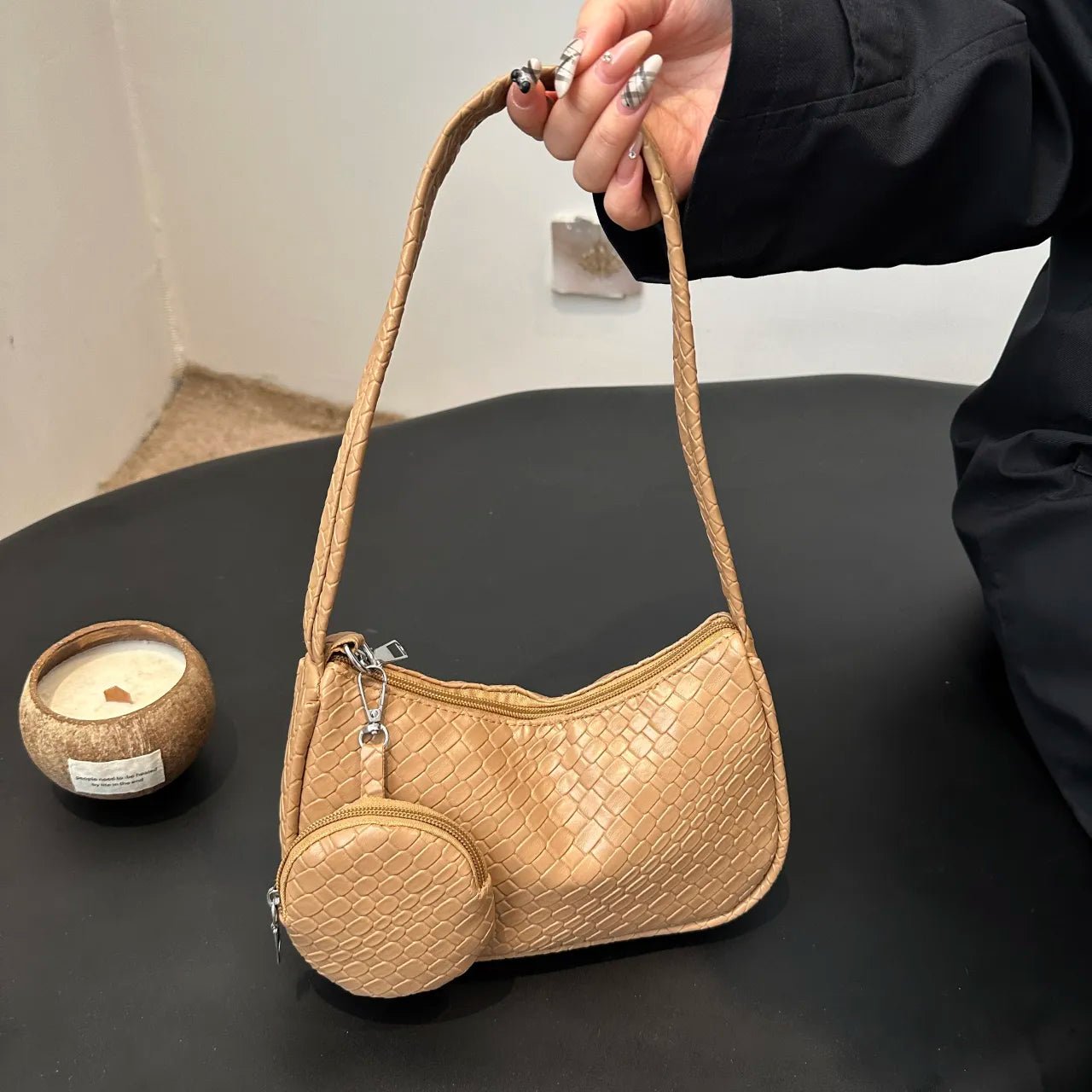 Textured Shoulder Bag with PouchBag