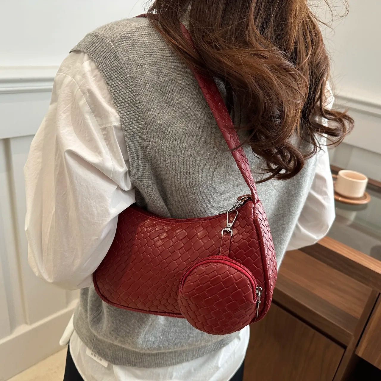 Textured Shoulder Bag with PouchBag