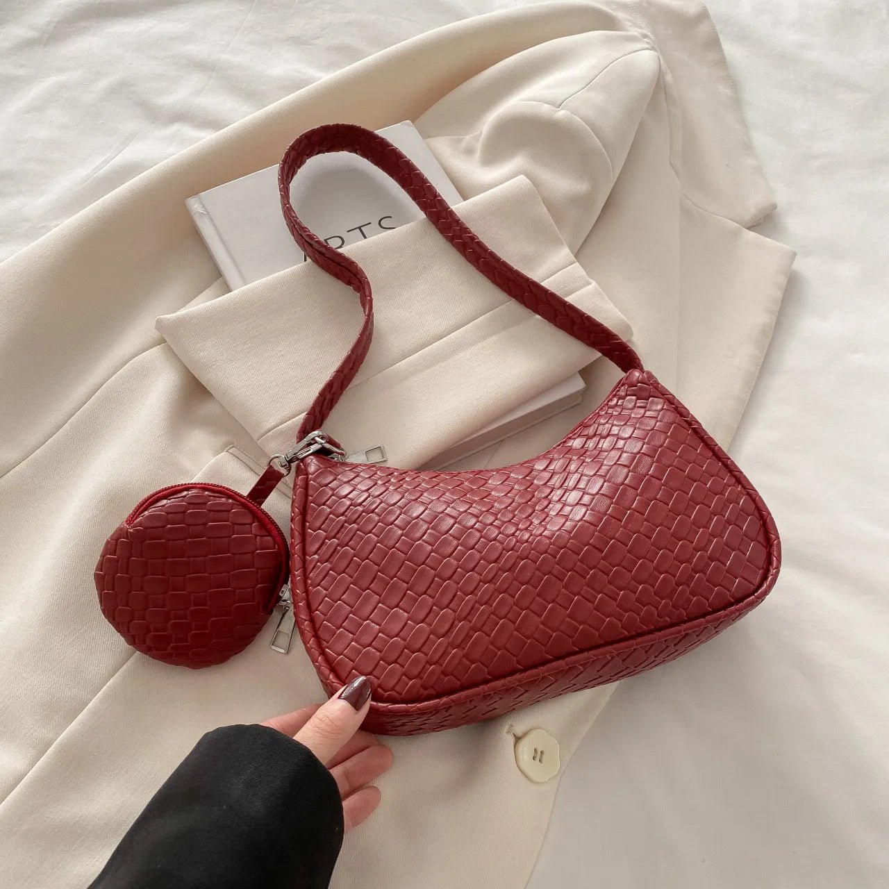 Textured Shoulder Bag with PouchBag