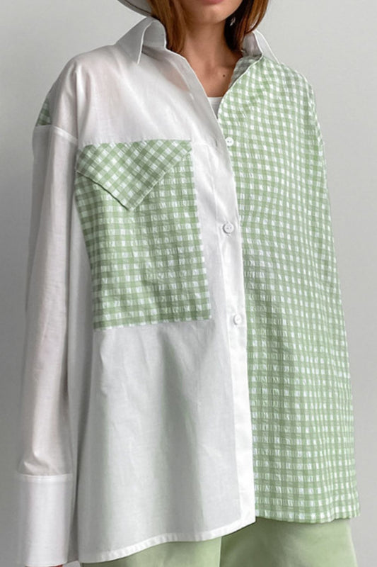 Two - Tone Plaid Button Down Long Sleeve Shirt