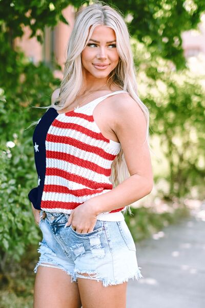 US Flag Theme V - Neck Knit Cami
