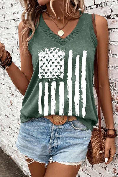 US Flag V - Neck Tank