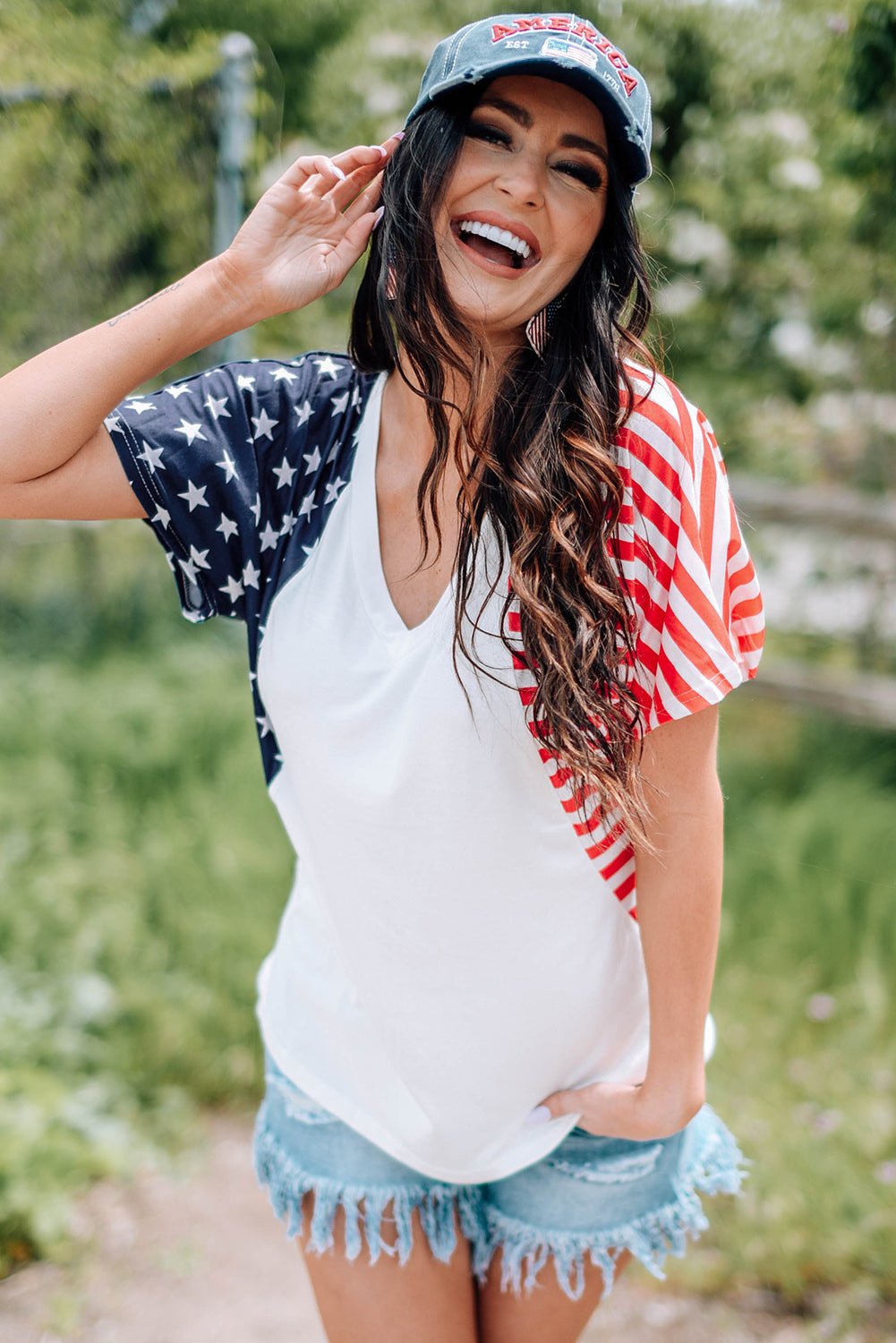 US Flag V - Neck Tee Shirt