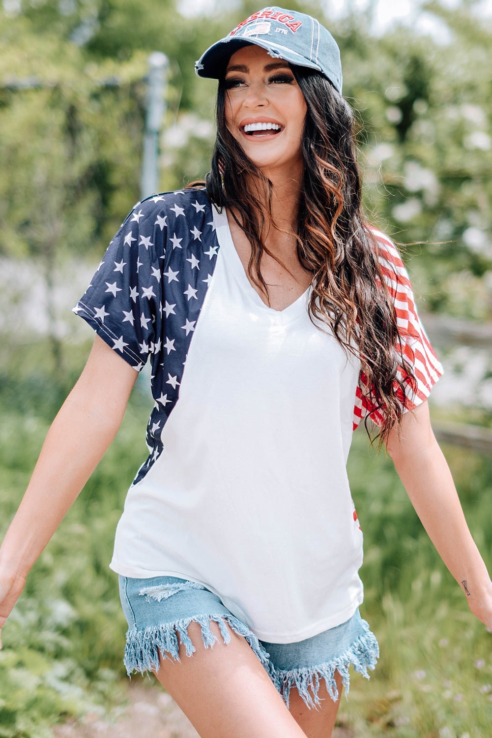 US Flag V - Neck Tee Shirt