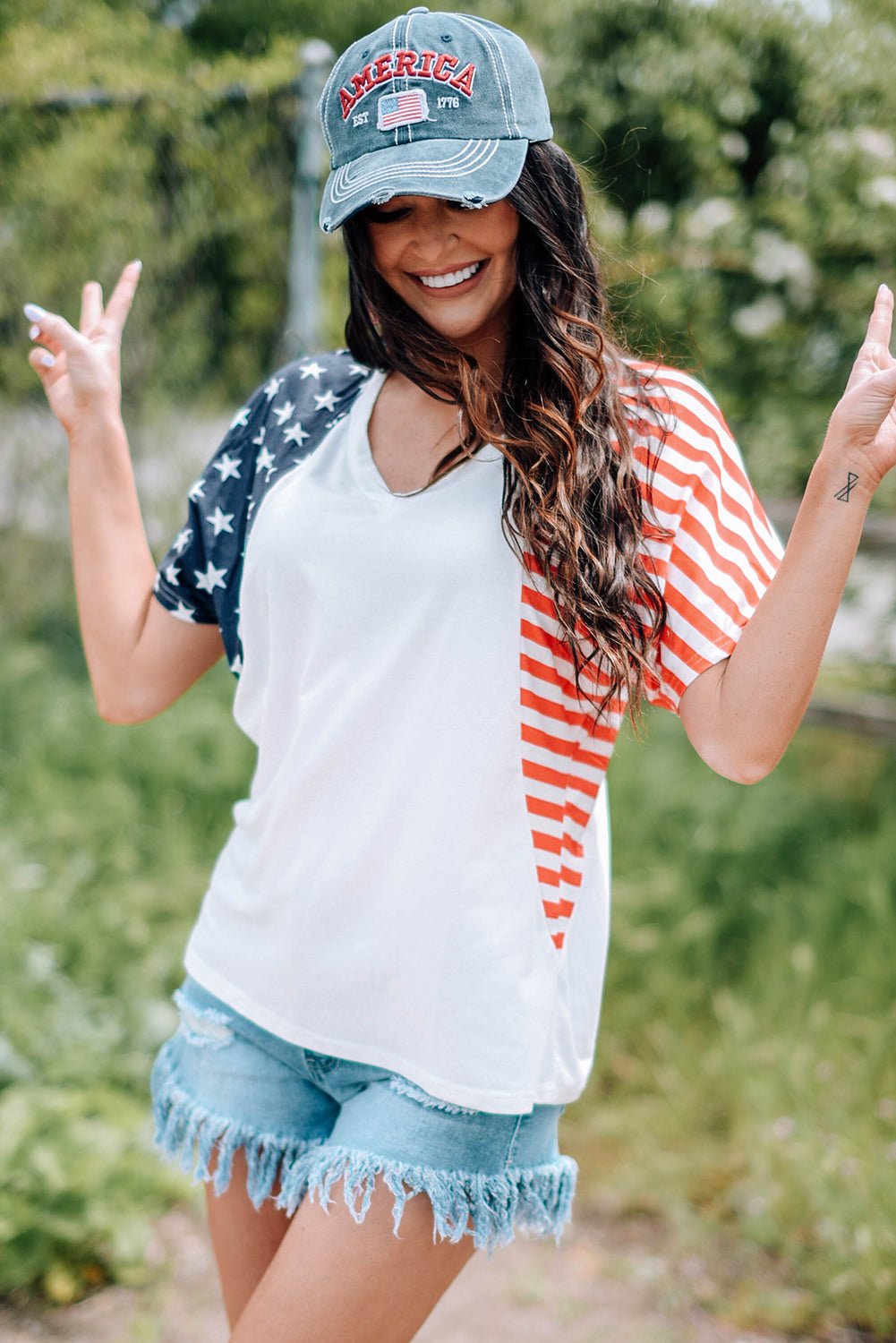 US Flag V - Neck Tee Shirt