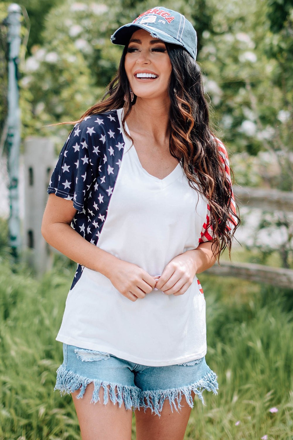 US Flag V - Neck Tee Shirt
