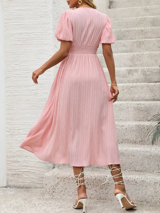 V - Neck Puff Sleeve Dress