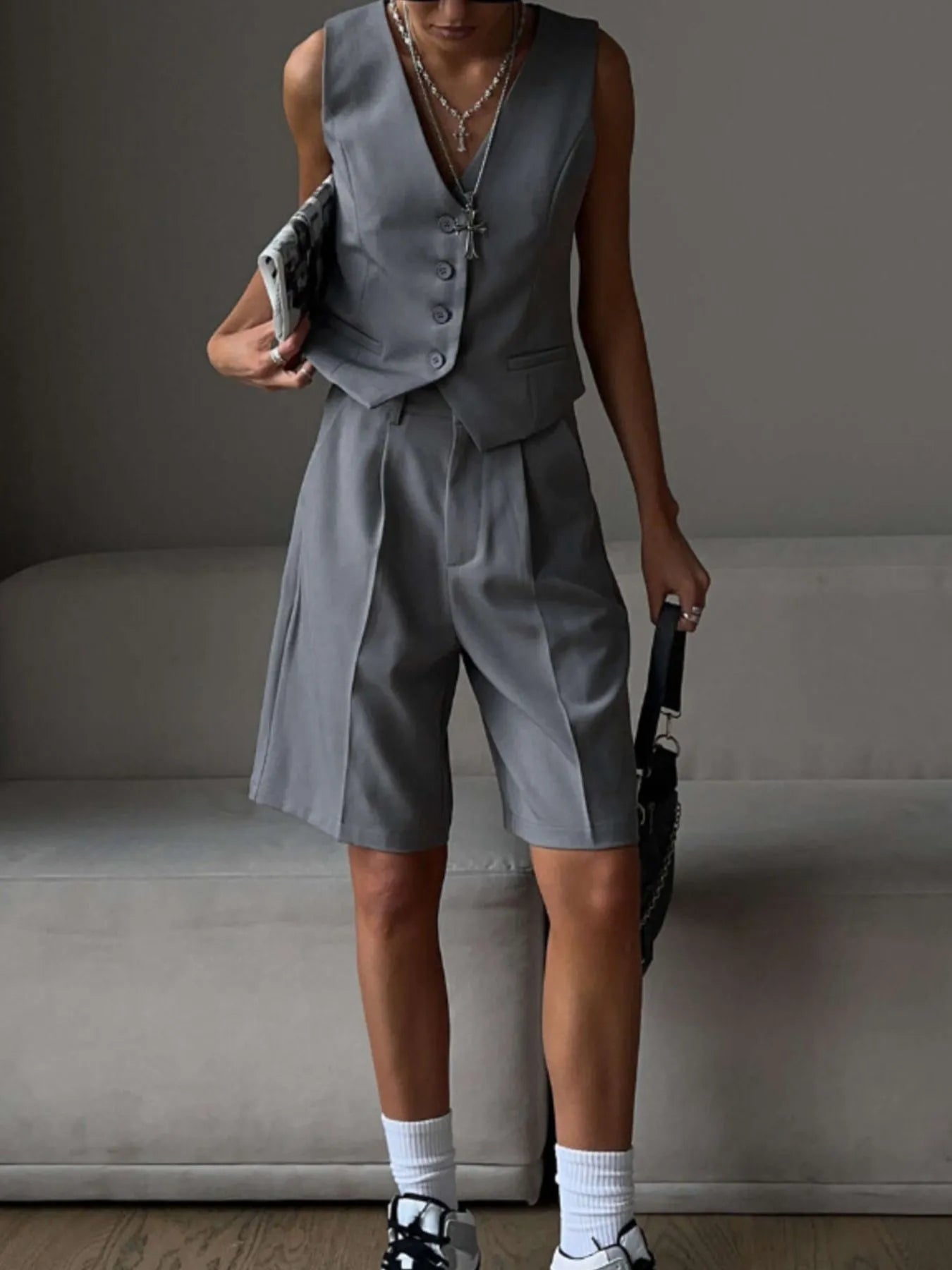 V - Neck Vest and Pants Two - Piece Blazer Set