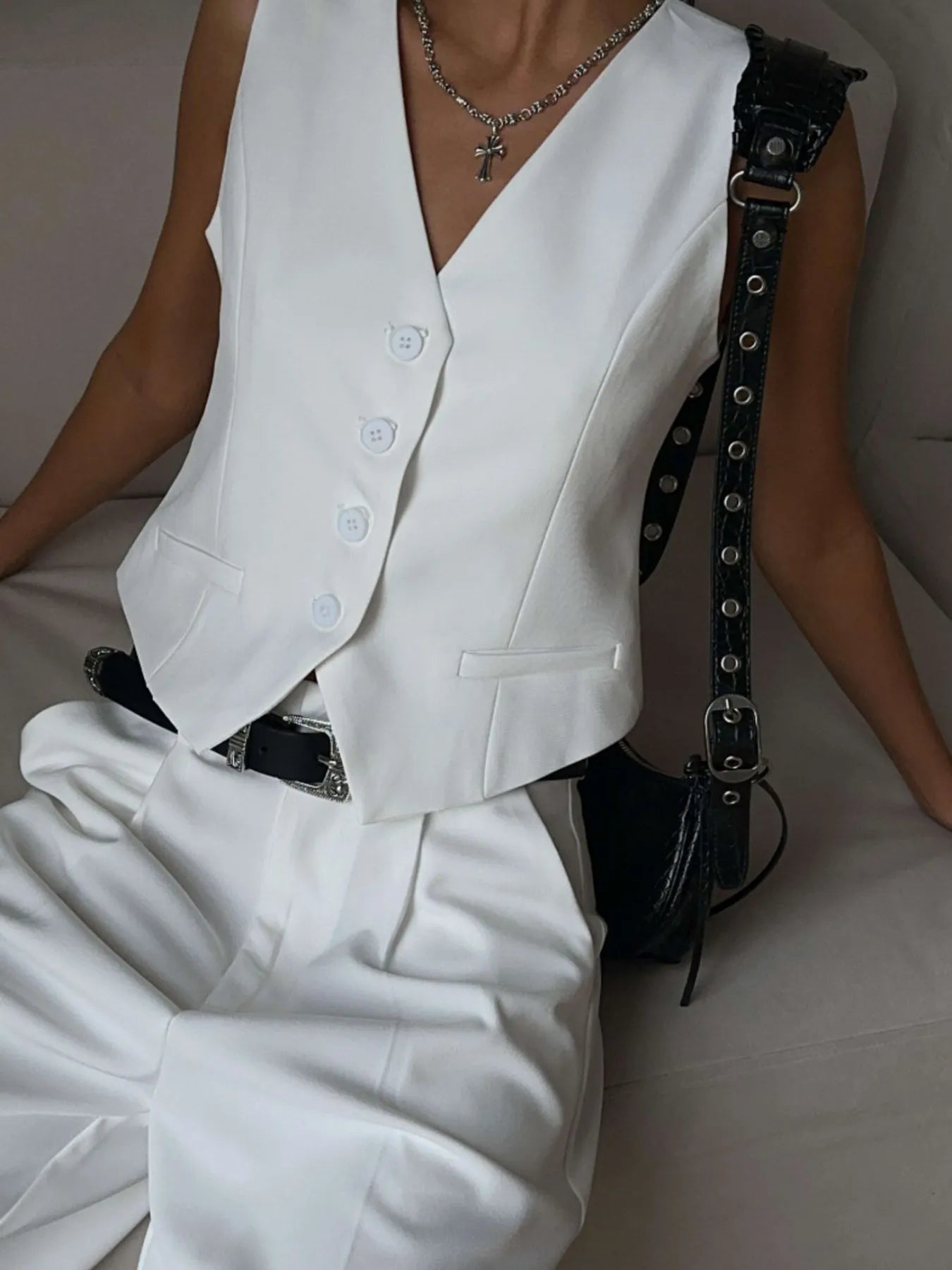 V - Neck Vest and Pants Two - Piece Blazer Set