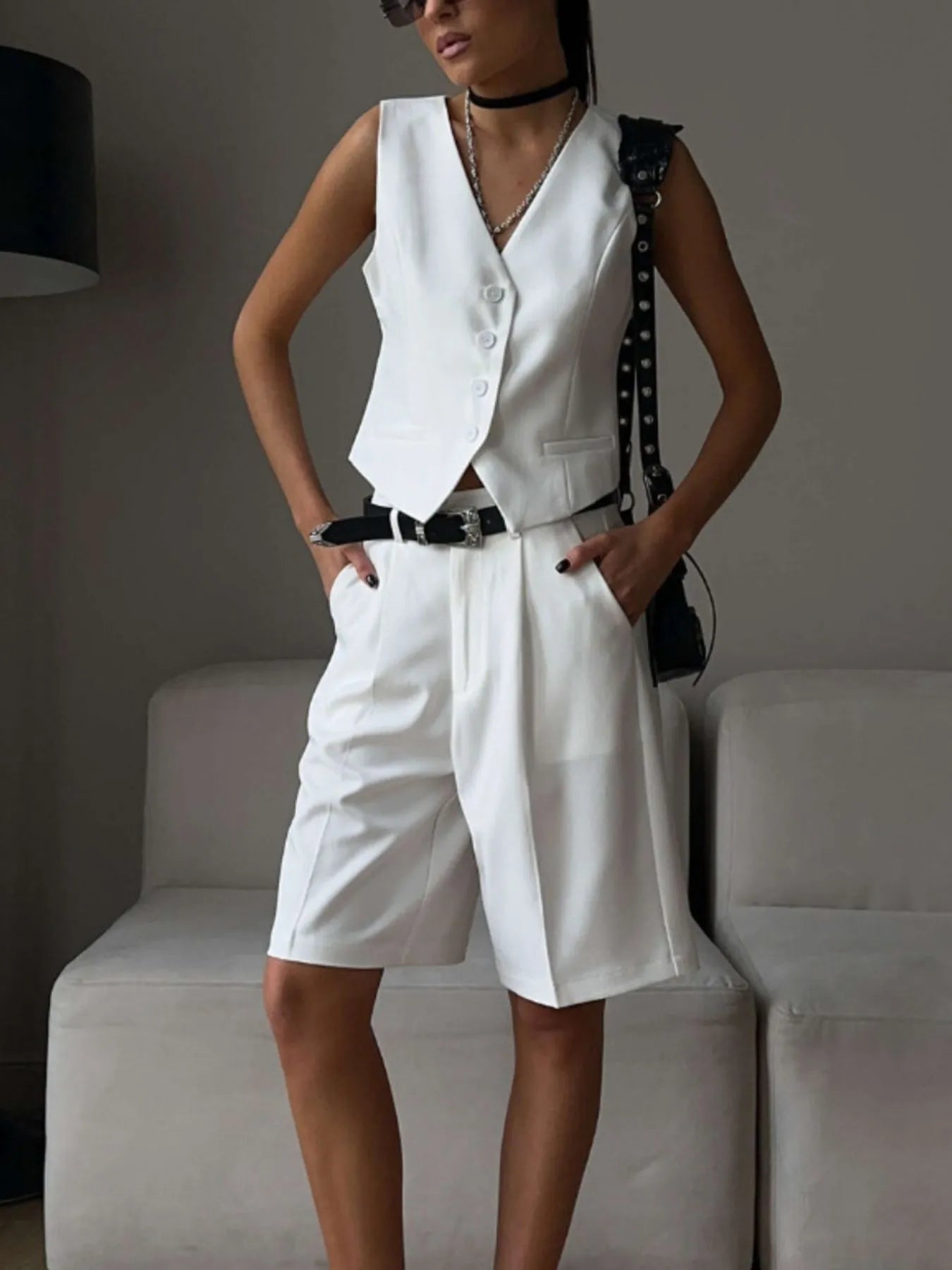 V - Neck Vest and Pants Two - Piece Blazer Set
