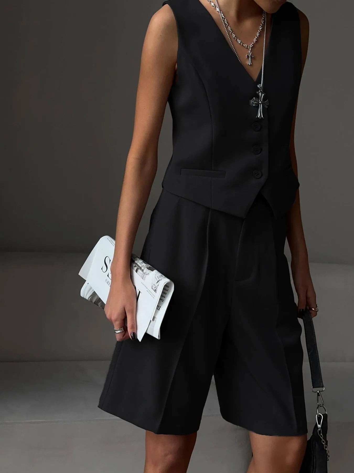 V - Neck Vest and Pants Two - Piece Blazer Set