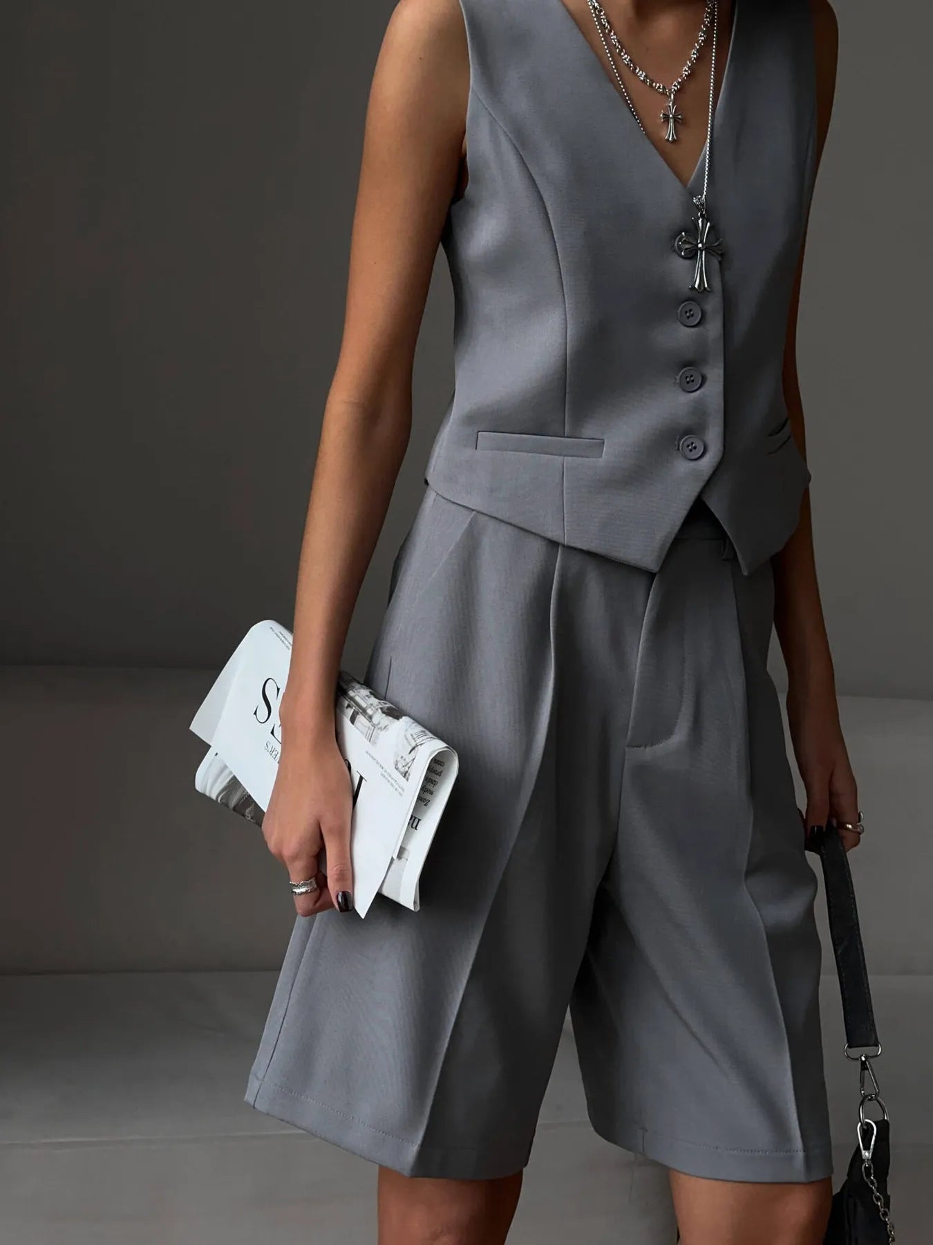 V - Neck Vest and Pants Two - Piece Blazer Set