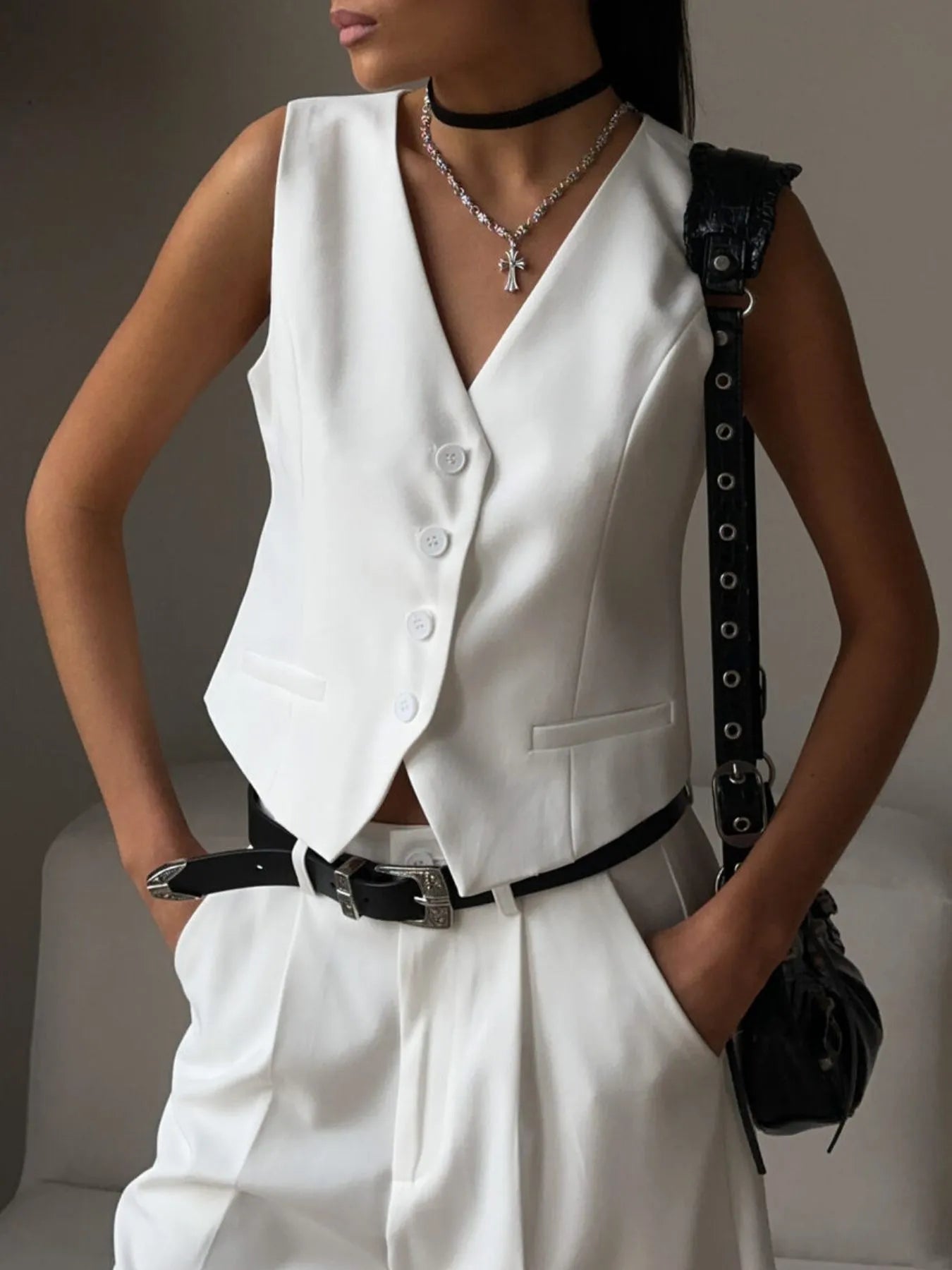 V - Neck Vest and Pants Two - Piece Blazer Set
